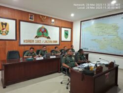 Danrem 182/JO Gelar Vicon Evaluasi Gulbencal Banjir Pegaf & Terima Paparan Mitigasi Bencana Alam dari Dandim Jajaran