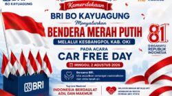 BRI BO Kayuagung Salurkan Bendera Merah Putih Melalui Kesbangpol OKI pada Acara Car Free Day