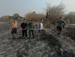 Api Membakar Alang-alang di MM2100, Damkar Koramil 14 Cikarang Barat Berjibaku Padamkan Api