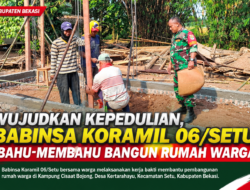 Wujudkan Kepedulian, Babinsa Koramil 06/Setu Bahu-Membahu Bangun Rumah Warga